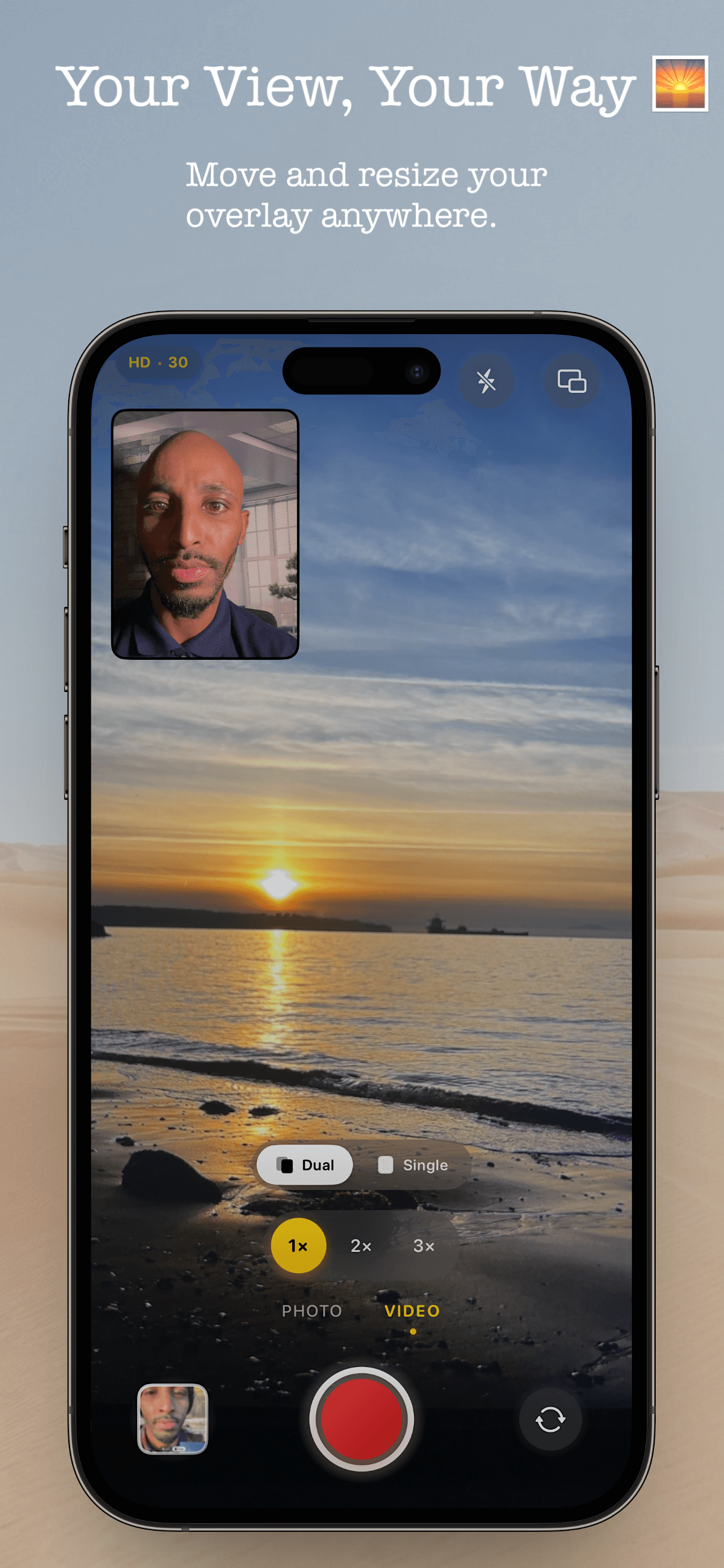 Movable PIP - Drag and position your secondary camera window anywhere