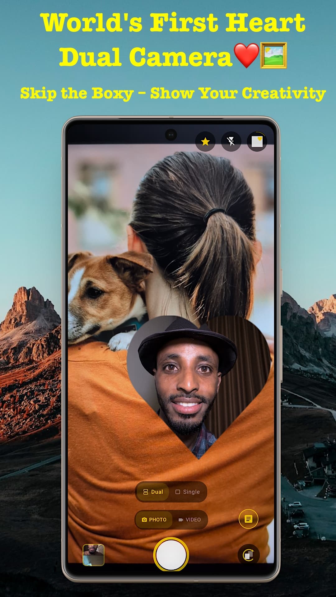 WiseDuo Android heart-shaped dual camera on a phone