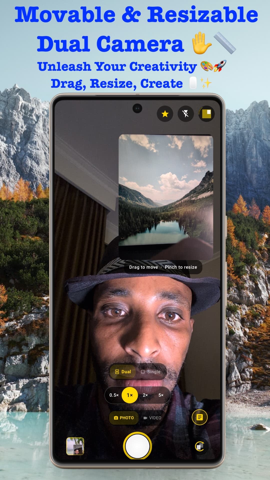 Movable and resizable dual camera PiP