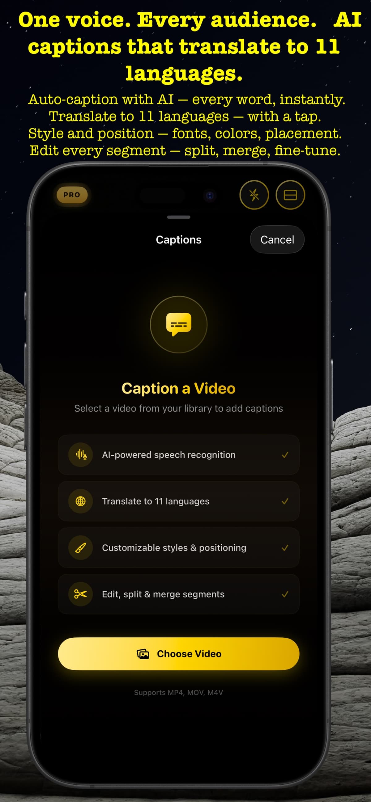 AI captions flow with language translation and styling