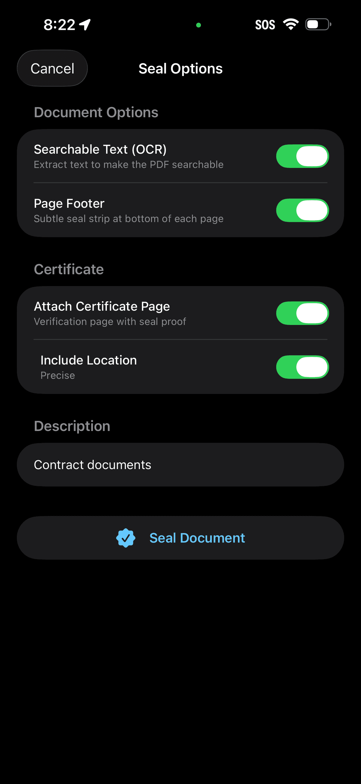 WiseDuo document sealing options